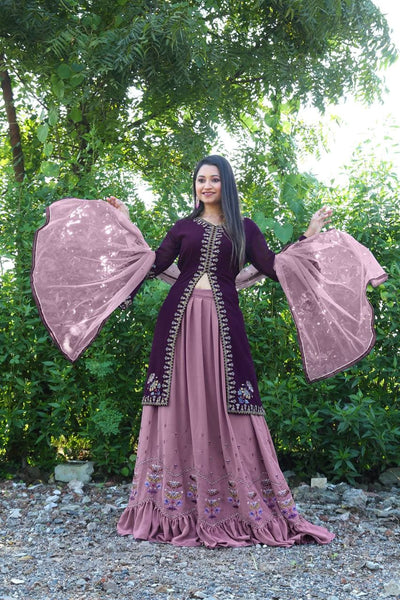 Wine Color Designer Top Lehenga Dupatta Set for women Online