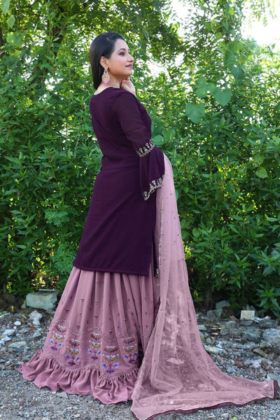 Wine Color Designer Top Lehenga Dupatta Set for women Online
