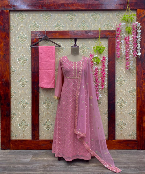 Wondrous Plum Color Georgette Embroidered Work Anarkali Suit