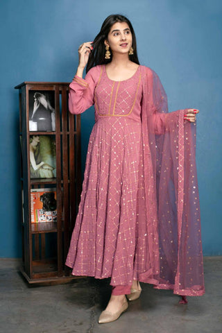 Wondrous Plum Color Georgette Embroidered Work Anarkali Suit