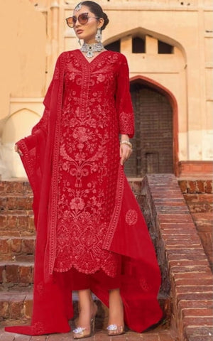 Barn Red Color Festive Wear Heavy Soft Net Stone Embroidered Work Salwar Suit