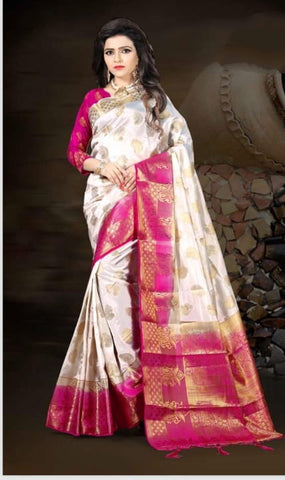 Off White Color Nylon Silk Designer Rich Pallu Saree Blouse For Wedding Wear
