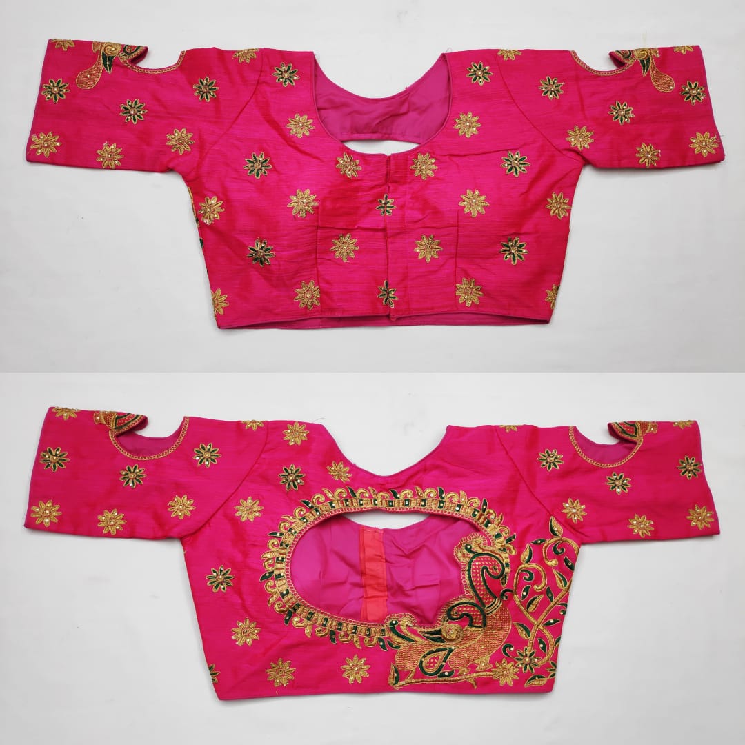 Sophisticated Pink Color Designer Fantam Silk Zari Thread Stone Embroidered Work Full Stitched Blouse