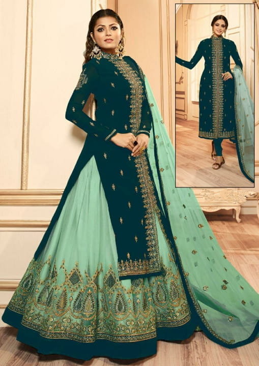 Rama Color Faux Georgette Designer Zari Multi Embroidered Work Salwar Suit For Wedding Wear