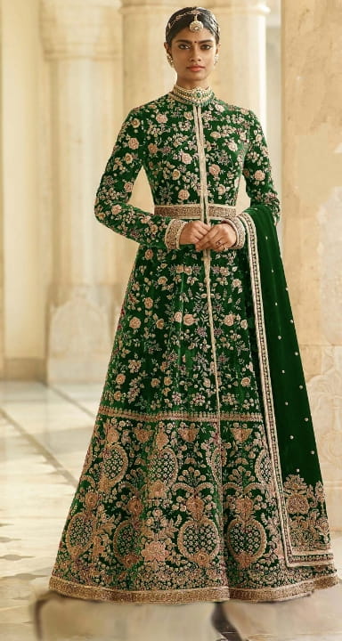 Forest Green Color Designer Embroidered Dori Thread Work Velvet Salwar Suit For Women