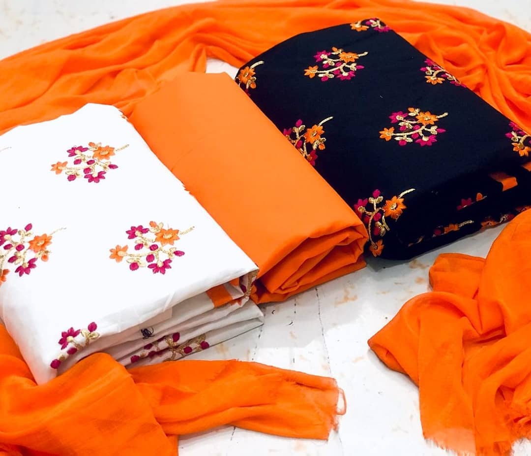 Orange Color Semi Modal Embroidered Work Salwar Suit For Festive Wear