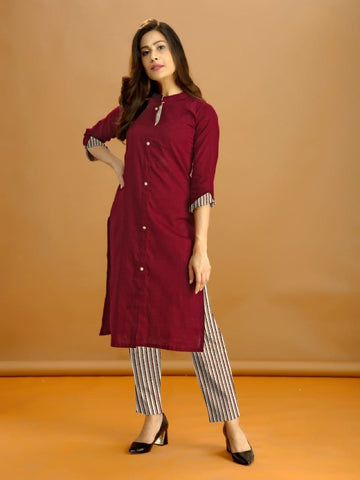 Maroon Cotton Digital Print Pent Kurti Design Online VT3095119E