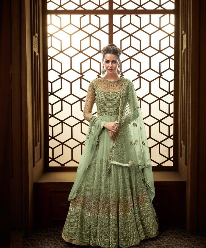 Fern Color Designer Heavy Soft Net Multi Zari Stone Embroidered Work Salwar Suit For Party Wear