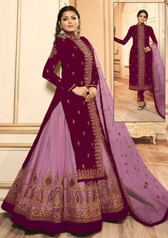 Burgundy Color Designer Faux Georgette Multi Zari Embroidered Work Function Wear Salwar Suit