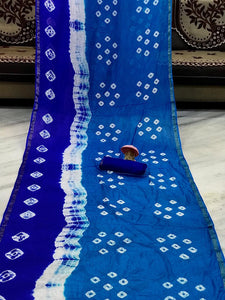 Egyptian Color Bandhani Silk Weaving Border Saree Blouse For Festive Wear