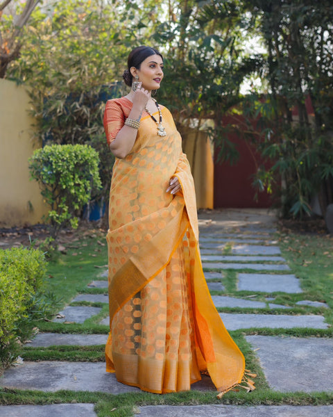 Regal Charm Pure Heavy Organza Silk Soft Silk Saree with Jacquard Zari & Meena Rich Pallu and Big Border