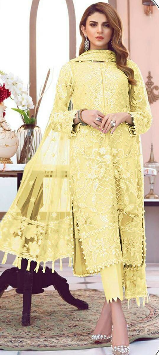 Yellow Color Designer Butterfly Net Multi Sequence Embroidered Stitch Moti Work Salwar Suit For Party Wear