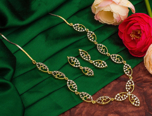 White Color Diamond Golden Plated Imitation Necklace Set For Women