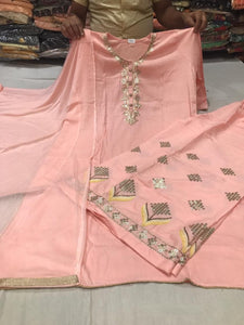 Peach Color Top Rayon with Embroidery work kurta Plazzo For Women
