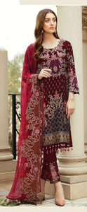 Barn Red Color Faux Georgette Multi Zari Embroidered Stone Work Salwar Suit For Function Wear