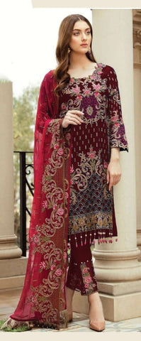 Barn Red Color Faux Georgette Multi Zari Embroidered Stone Work Salwar Suit For Function Wear