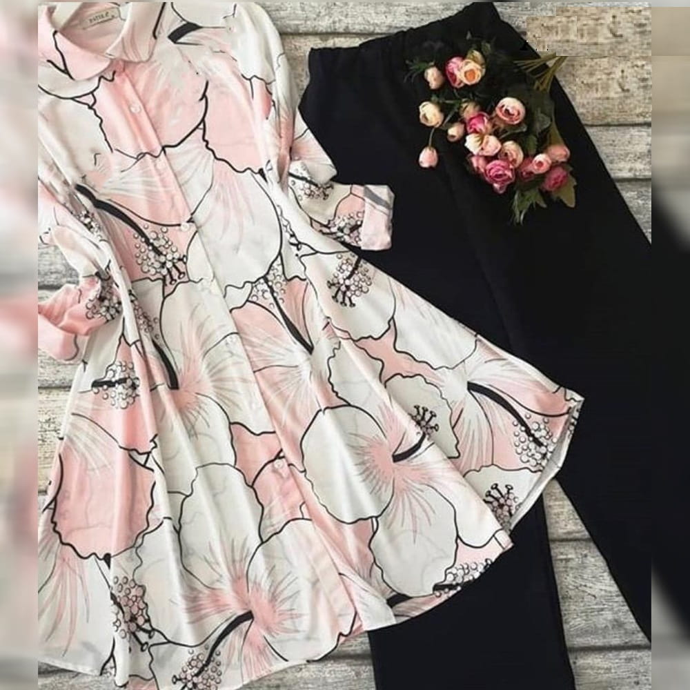 Pink with Black American Crap Digital Print Plazo Top For Party Wear MINIAB122F