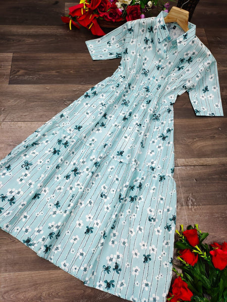 Designer Cotton Printed Long Frock Top Dress