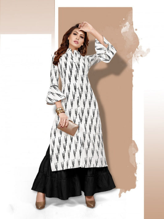White Printed Plazzo Kurti Suit for Women