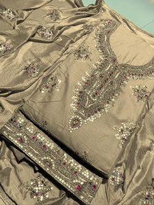 Sepia Color Designer Cotton Embroidered Sequence Work Salwar Suit