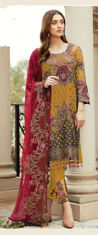 Goldenrod Color Multi Zari Embroidered Stone Work Faux Georgette Salwar Suit For Party Wear