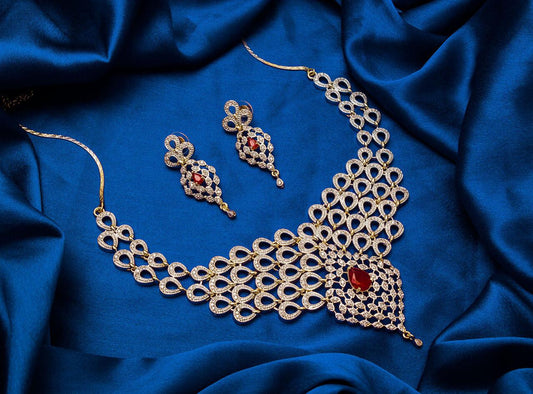 Red Color Diamond Imitation Necklace Set For Women