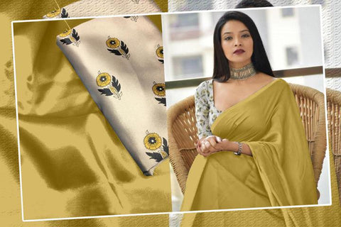 Hypnotic Mustard Color Designer Satin Silk Plain Saree Blouse For Party Wear