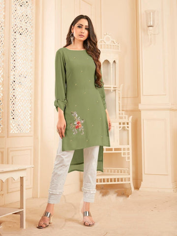 Green Color Georgette With Diamond Work Full Stitched Kurti Pant CHETANA103I