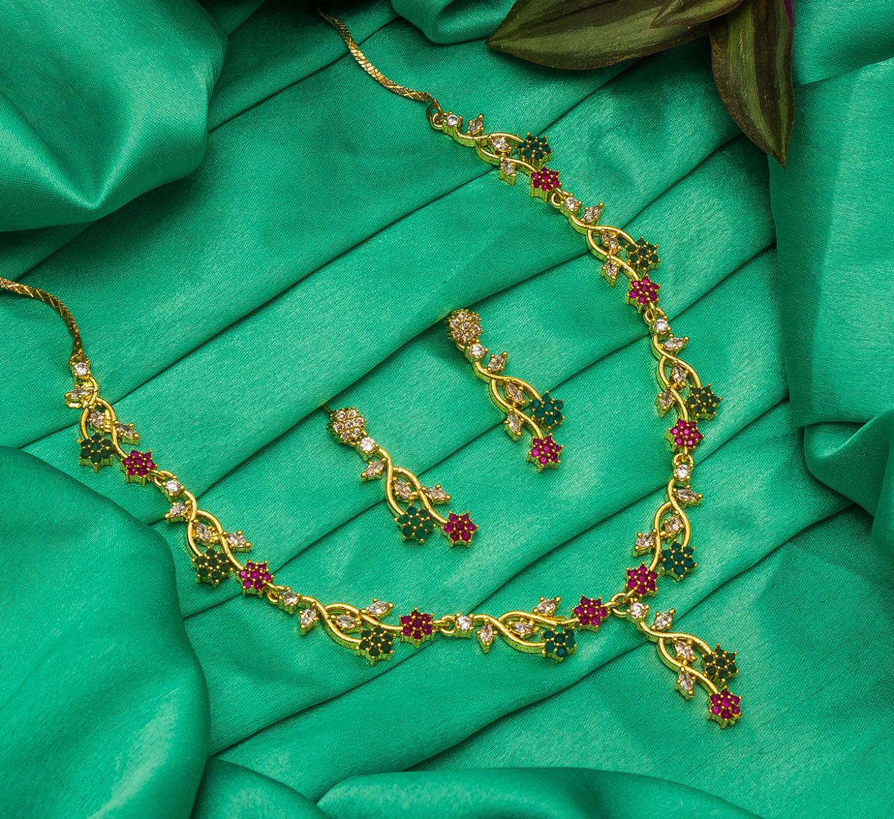Multi Color Diamond Artificial Golden Necklace Set