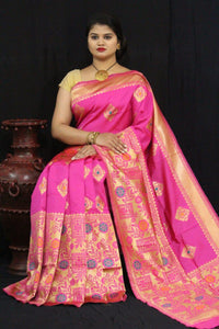 Fuchsia Color Cotton Silk Designer All Over Weaving Rich Pallu Saree Blouse For Function Wear