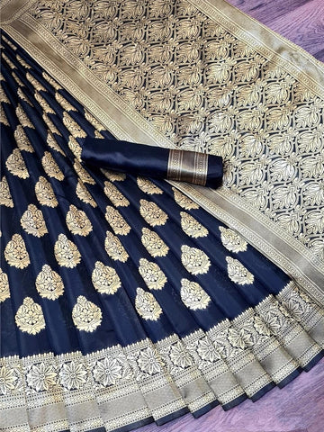 Delightful Dull Blue Color Festive Wear Designer Jacquard Zari Work Rich Pallu Lichhy Silk Saree Blouse