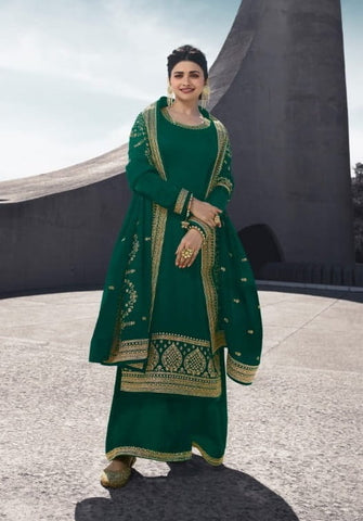 Dark Green Color Designer Satin Georgette Embroidered Work Salwar Suit For Function Wear