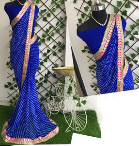 Eye-catching Royal Blue Color Designer Gotta Patti Work Nazmin Leheriya Saree Blouse For Party Wear