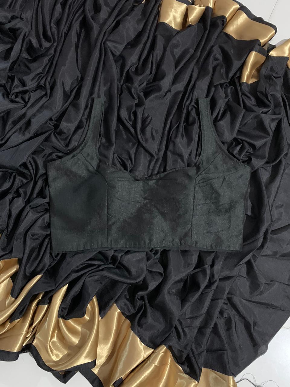 Black Color Sana Silk Zari Weaving Saree Ready Made Designer Blouse For Party Wear