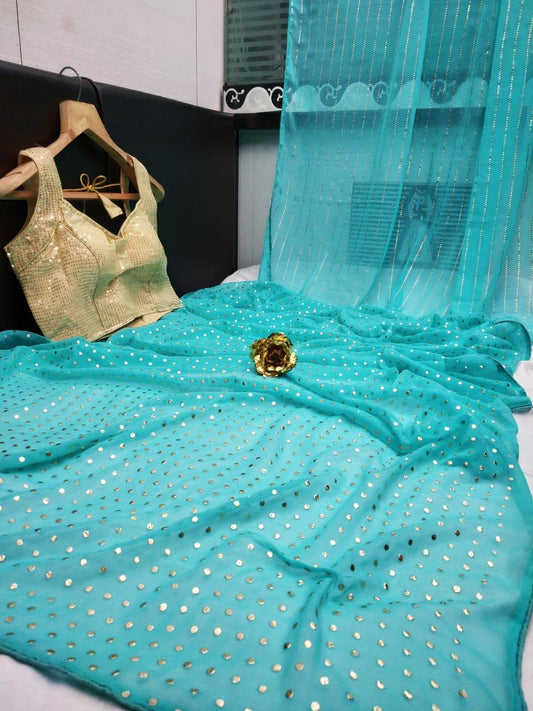 Olympic Color Fancy Work Piping Border Georgette Saree Ready Made Blouse For Wedding Wear