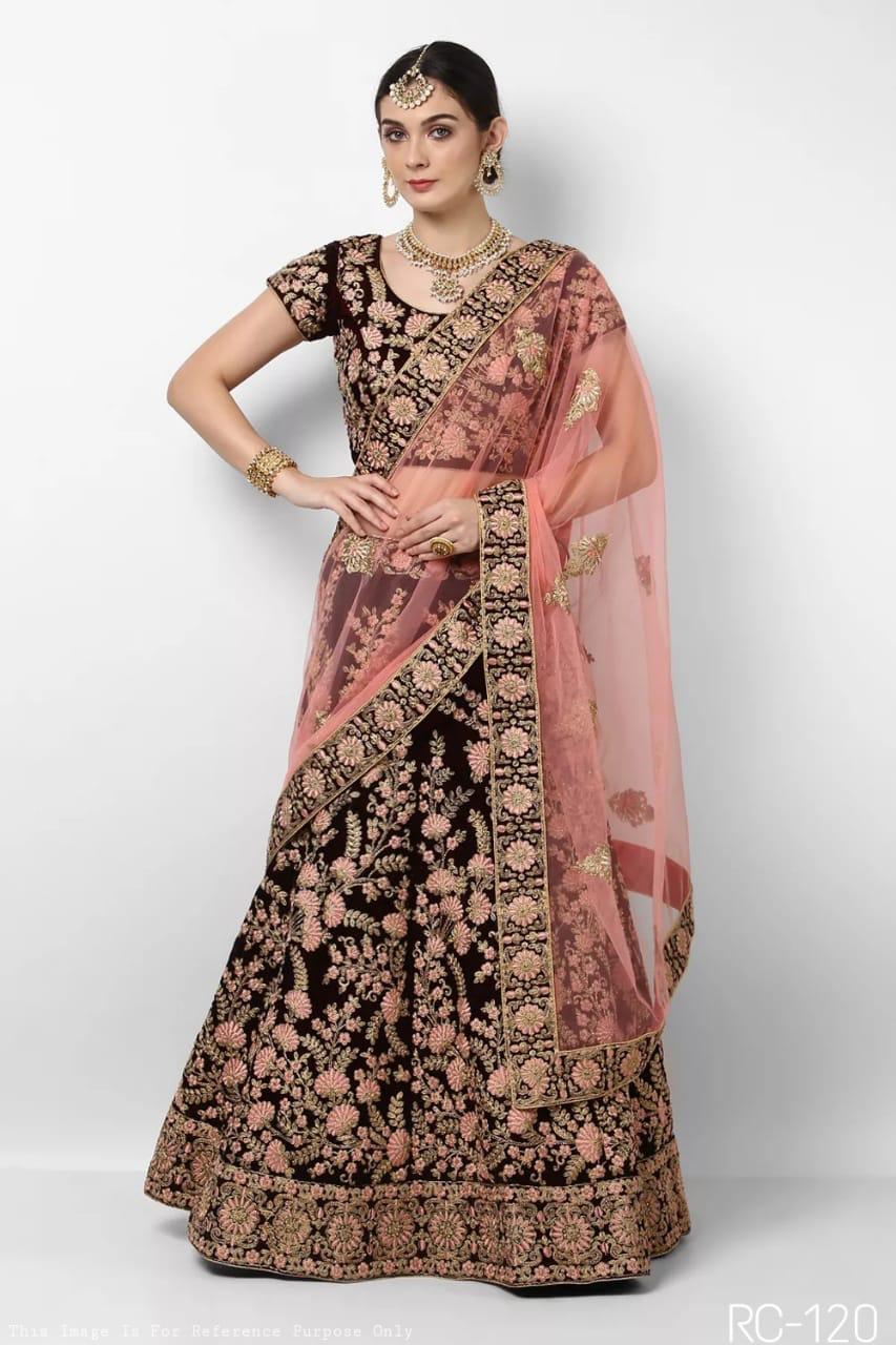 Maroon Color Designer Velvet Thread Dori Embroidered Work Wedding Wear Lehenga Choli