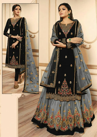 Black Color Faux Georgette Multi Thread Zari Embroidered Stone Work Salwar Suit For Wedding Wear