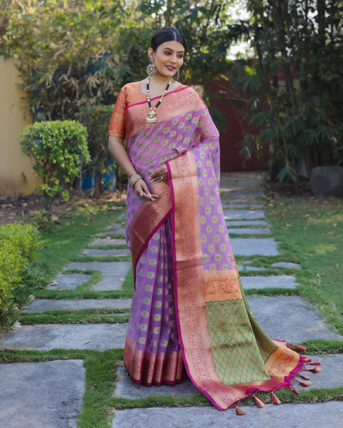 Regal Charm Pure Heavy Organza Silk Soft Silk Saree with Jacquard Zari & Meena Rich Pallu and Big Border