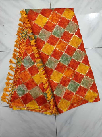 Gleaming Multi Color Designer Soft Cotton Leheriya Printed Saree Blouse For Function Wear