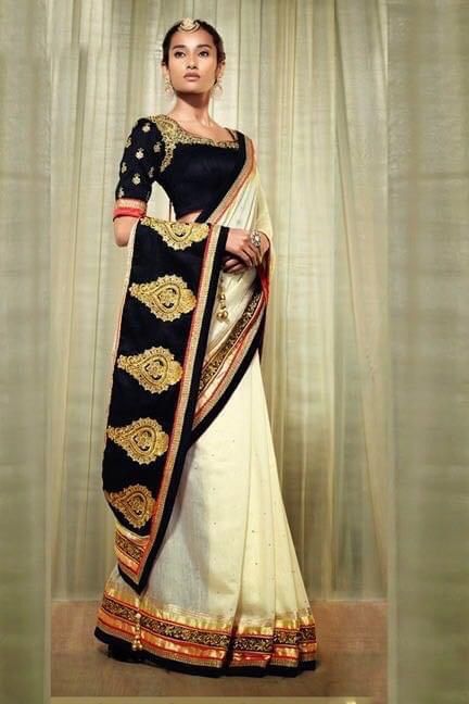 Latest Designer Embroidered Pallu Saree with Blouse
