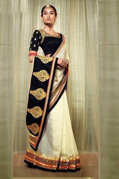 Latest Designer Embroidered Pallu Saree with Blouse