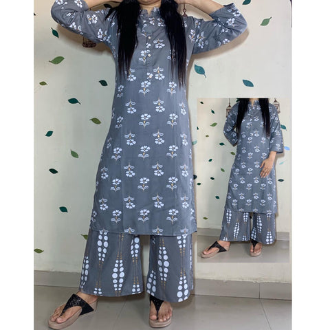 Anchor Color Hand Printed Rayon Ready Made Plazo Kurti For Women