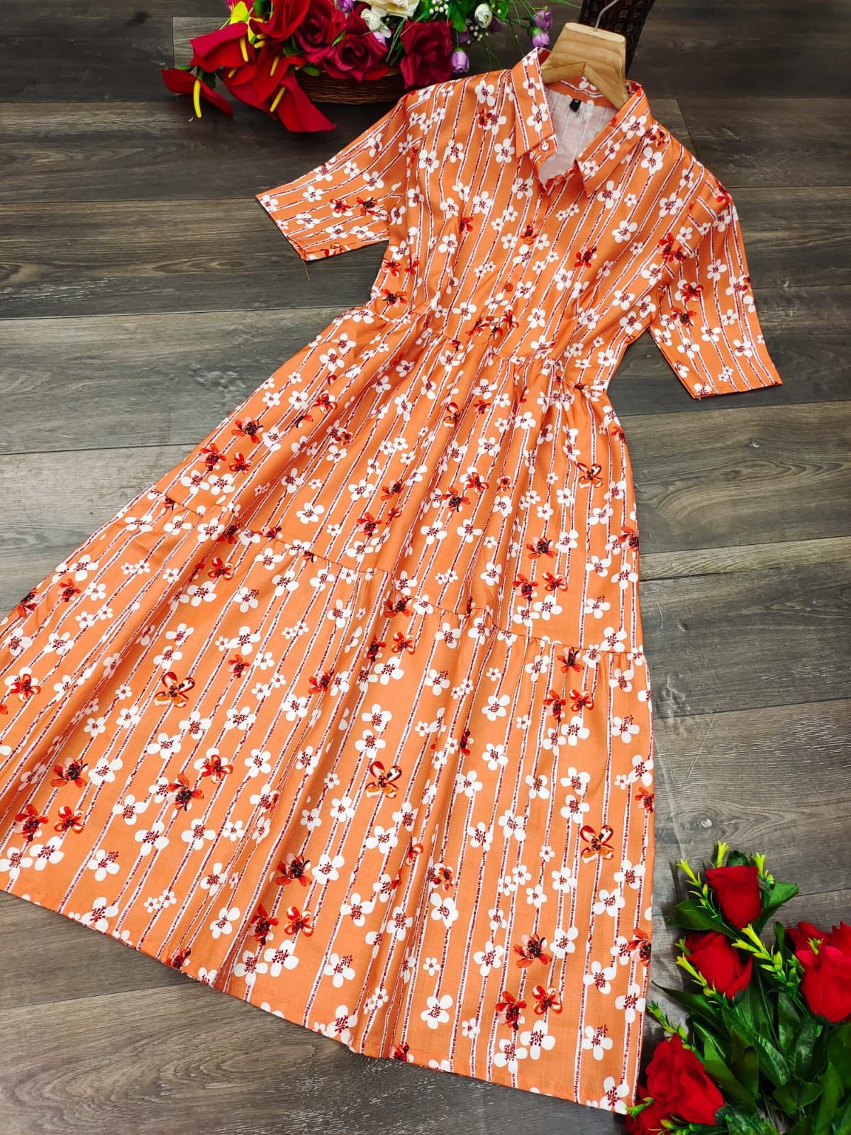 Designer Cotton Printed Long Frock Top Dress