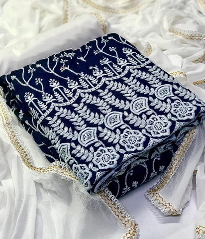 Navy Blue Color Siyona Designer Chicken Sequence Work Salwar Suit For Function Wear