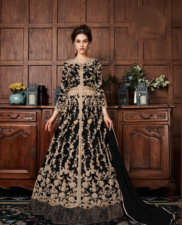 Black Color Designer Butterfly Net Dori Embroidered Patti Stone Codding Work Salwar Suit For Wedding Wear