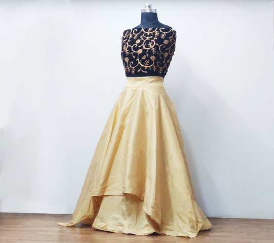 Cream Color Taffeta Silk Embroidered Designer Lehenga For Women