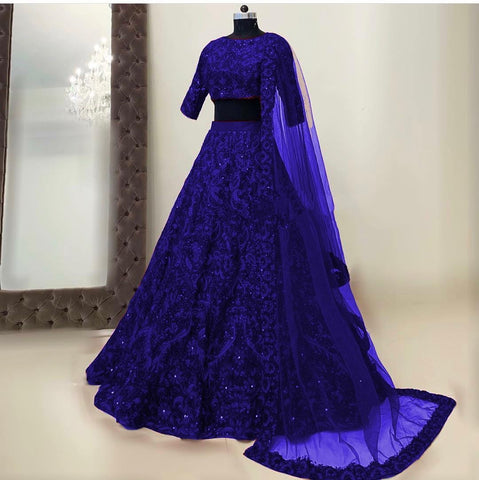 Captivation Violet Color Wedding Wear Tapeta Silk Chain Diamond Work Lehenga Choli