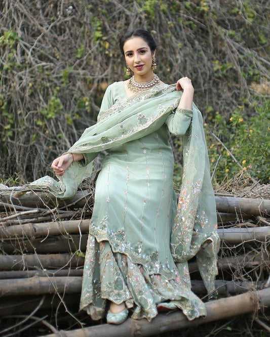 Sea Green Georgette Party Wear Lehenga Suit