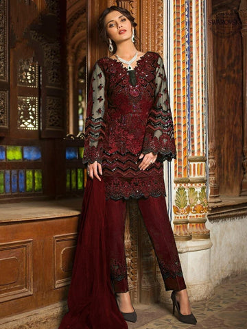 Barn Red Butterfly Net Sequence Embroidered Work Festive Wear Salwar Suit