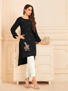 Black Color Georgette With Diamond Work Readymade Kurti Pant CHETANA103B